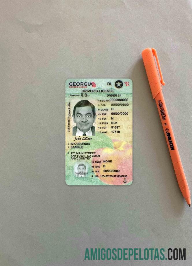 Carteira de habilitação dos EUA, Geórgia, menores de 21 anos fotolook frente exemplo